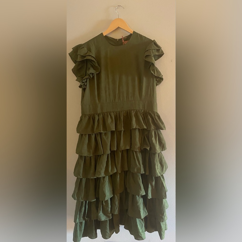 JessaKae Olive Green Tiered Ruffle Midi Dress - Picture 2 of 12